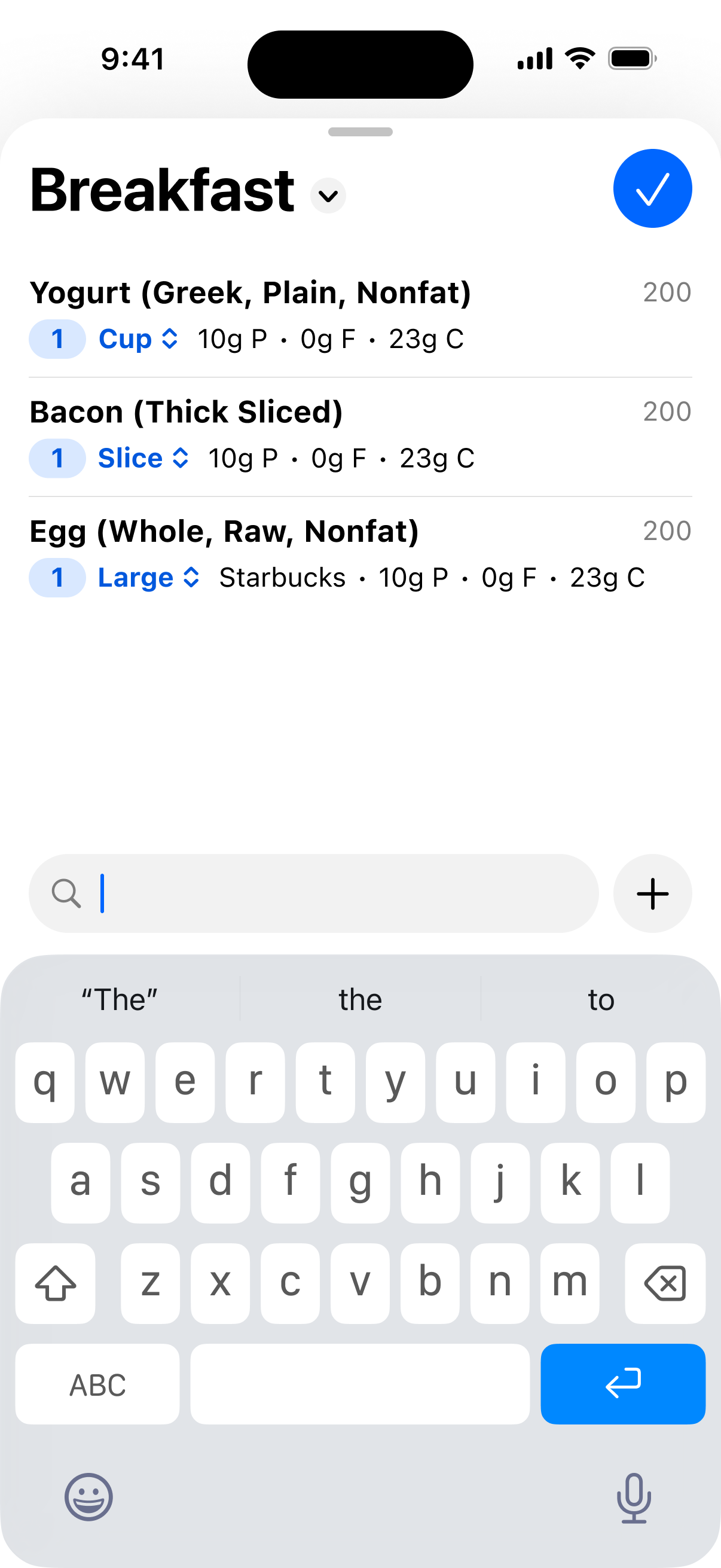 Downward food search screen