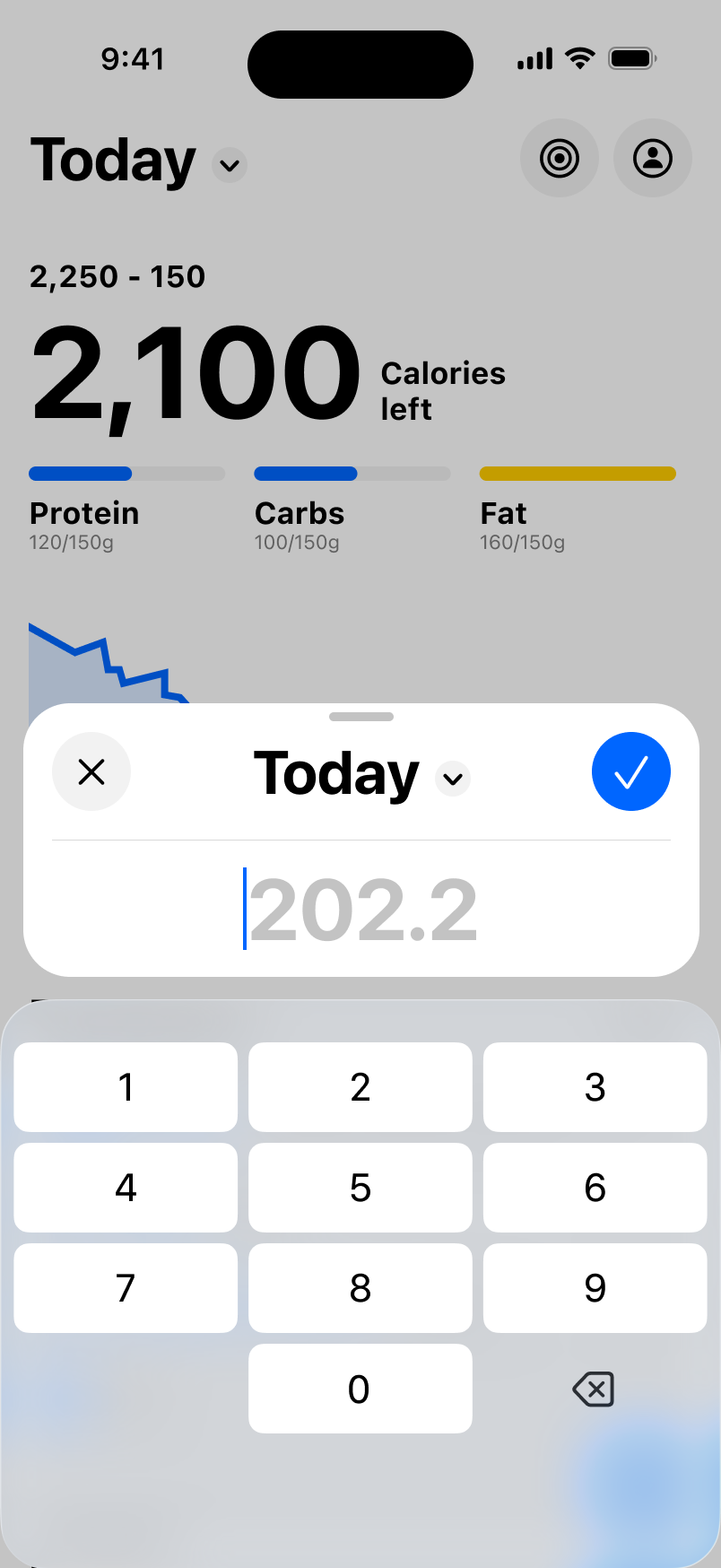 Downward weight logging and graph screen